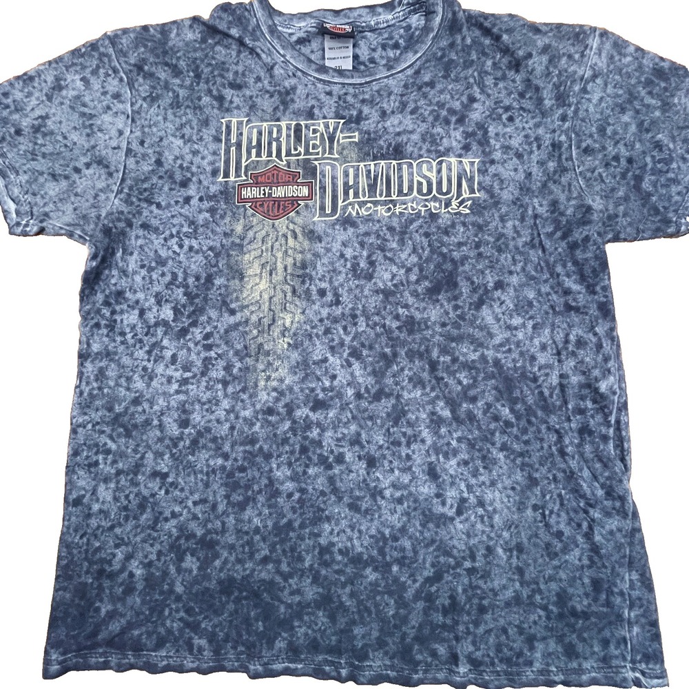 Harley Davidson Mens 2XL T-Shirt Short Sleeve Tire Tracks Graphics Wall SD Blue
